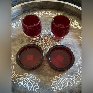 Crate&Barrel Red Glass Candle Holders (set of 2)